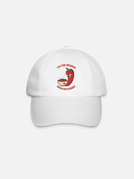 Salsa Gets Scared – Lustiges Chili Design - Baseballkappe - Weiß/Weiß