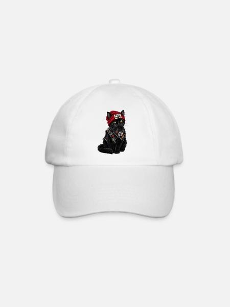 Fuck Nazis Schwarze Katze - Baseballkappe - Weiß/Weiß