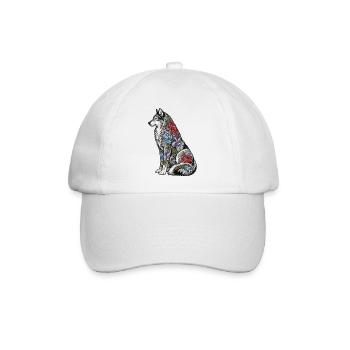 Wolfs Floral Tattoo Fell - Baseballkappe - Weiß/Weiß - Vorne