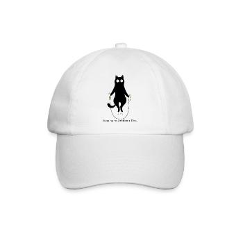 Seilspringende Katze – Lustiges Fitnessmotiv - Baseballkappe - Weiß/Weiß - Vorne