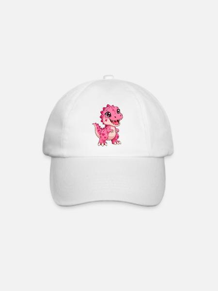 Kawaii Pink T-Rex mit Herzen - Baseballkappe - Weiß/Weiß