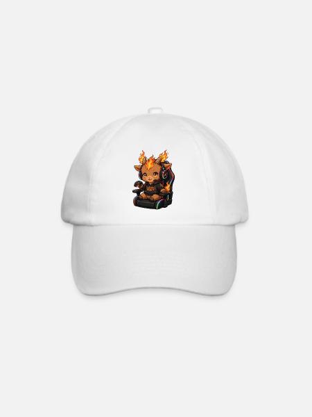 Kawaii Gamer Girl Fire Goat Shirt | Pink Headset - Baseballkappe - Weiß/Weiß