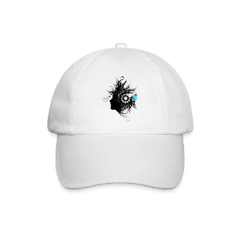 Frau mit Schmetterlingen Kunst Motiv schwarz - Baseballkappe - Weiß/Weiß - Vorne