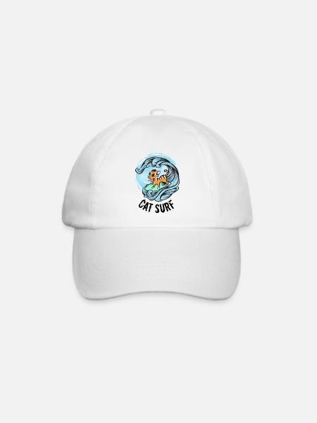 Cat Surf Wortspiel Cat Surfboard Wave - Baseballkappe - Weiß/Weiß