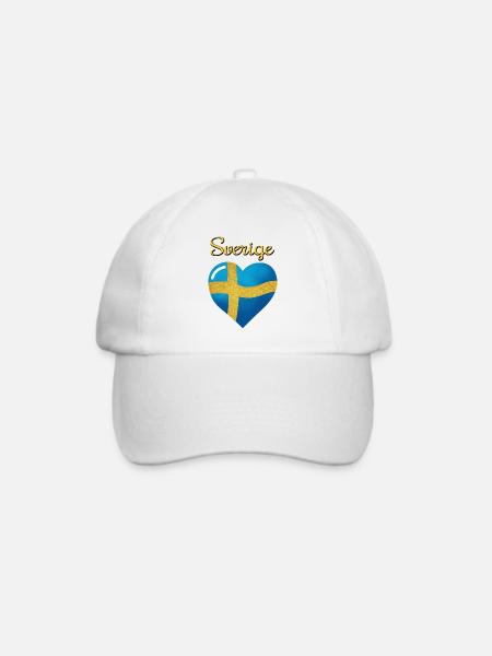 Sveriges flagga, die Flagge Schwedens in Form von - Baseballkappe - Weiß/Weiß