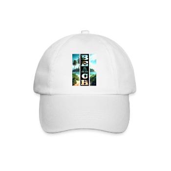 Beach Motiv mit Schrift im Schwarzen Balken - Baseballkappe - Weiß/Weiß - Vorne