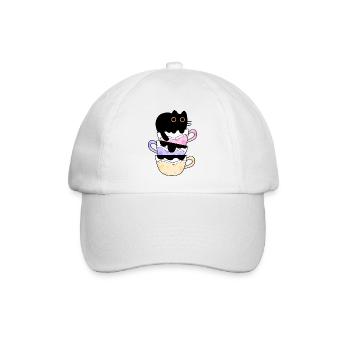 Schwarze Kaffeekatze Lustig - Baseballkappe - Weiß/Weiß - Vorne