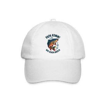 Papa komm wir gehen Angeln! Springender Karpfen - Baseballkappe - Weiß/Weiß - Vorne