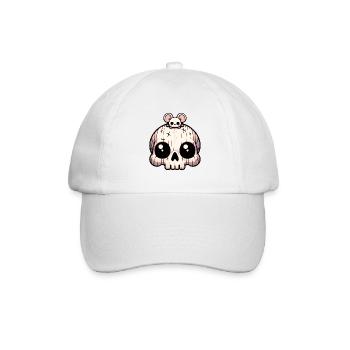 Lustiger kleiner Skull mit kleiner Maus - Baseballkappe - Weiß/Weiß - Vorne