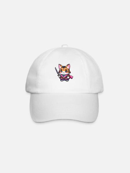 Samurai-Katze #18 - Baseballkappe - Weiß/Weiß
