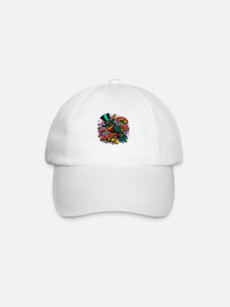 Bunte Eule mit Zylinderhut - Baseballkappe - Weiß/Weiß