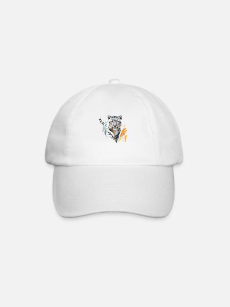 Schneeleopard Vektorgrafik mit lebendiger Illustration - Baseballkappe - Weiß/Weiß