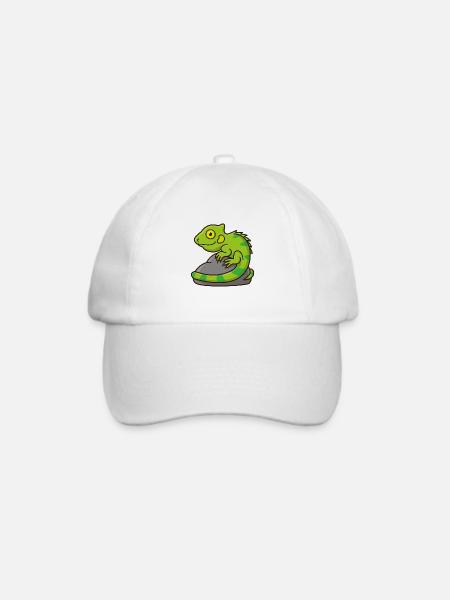 Kleiner grüner Leguan auf einem Stein - Baseballkappe - Weiß/Weiß
