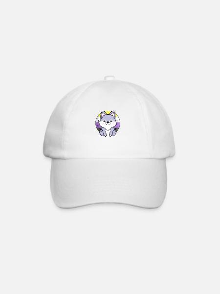 Süßer Wolf Hund Nonbinary Flagge Fahne LGBTQ Mond - Baseballkappe - Weiß/Weiß