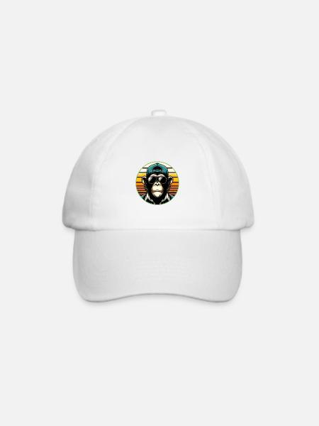 Cooler Schimpanse mit Sonnenbrille und Basecap - Baseballkappe - Weiß/Weiß