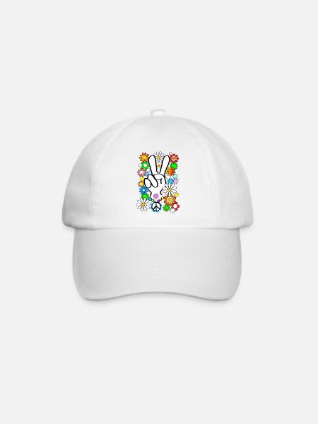 Flower Power & Peace 1 - Baseballkappe - Weiß/Weiß
