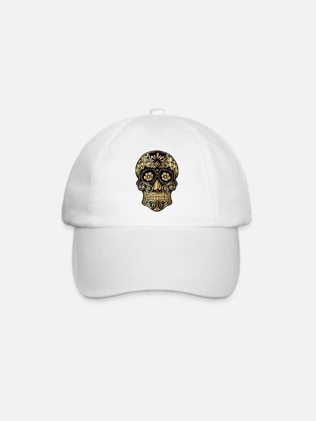 Goldener Totenkopf Blumen - Baseballkappe - Weiß/Weiß