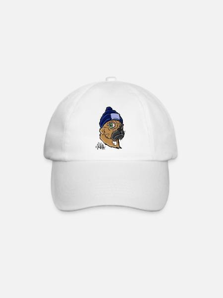 Hund mit Beanie - Baseballkappe - Weiß/Weiß