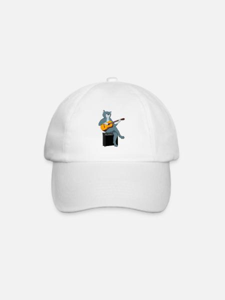 KATZE SPIELT AKUSTISCHE GITARRE - Baseballkappe - Weiß/Weiß