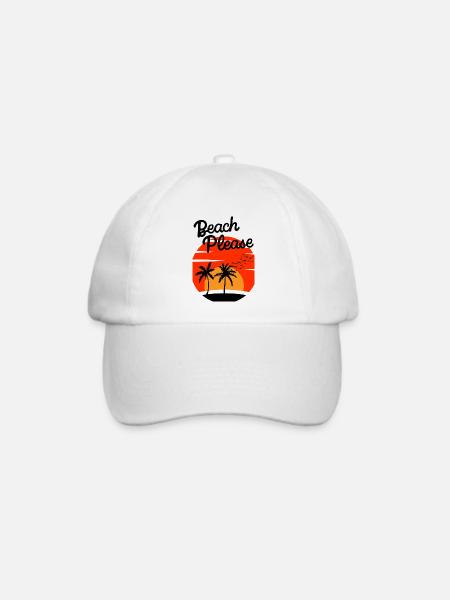 Beach Please - Palmen Sonnenuntergang Shirt - Baseballkappe - Weiß/Weiß