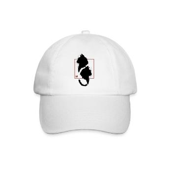 Minimalistischer roter Rahmen, schwarze Katze in Japan - Baseballkappe - Weiß/Weiß - Vorne