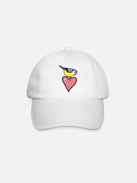 Blaumeise und Herz - Baseballkappe - Weiß/Weiß