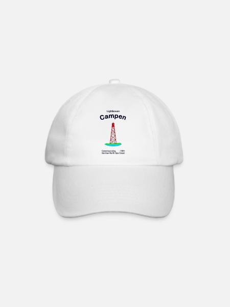 Leuchtturm Campen Nordsee Deutschland, Zeichnung - Baseballkappe - Weiß/Weiß