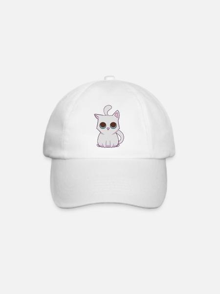Weißes Kawaii-Kätzchen - Baseballkappe - Weiß/Weiß