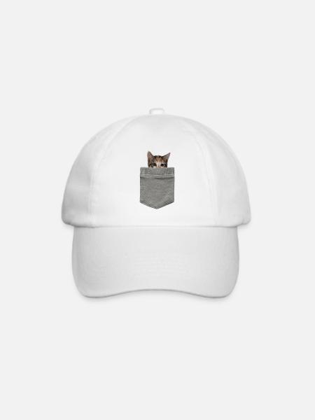 Katze in der Tasche - Ein Kätzchen blickt durch - Baseballkappe - Weiß/Weiß