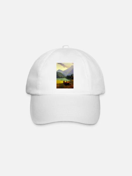 Landschaft mit See, Boot und Berge - Baseballkappe - Weiß/Weiß