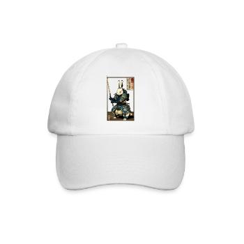 Japanischer Hase in Samurairüstung in Ukiyo-e Stil - Baseballkappe - Weiß/Weiß - Vorne