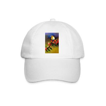 Vogel auf Ast mit bunten Blüten - Baseballkappe - Weiß/Weiß - Vorne