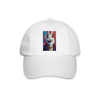 Verrückter Hase im urbanen Stil | Mr. Crazy Bunny - Baseballkappe - Weiß/Weiß - Vorne
