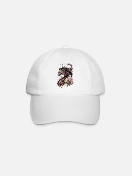 Geisha Japanische Drache Kirschblüte Japan Fantasy - Baseballkappe - Weiß/Weiß
