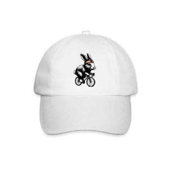 Radfahrendes Häschen - Baseballkappe - Weiß/Weiß - Vorne