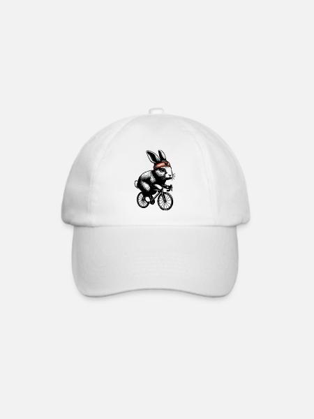 Radfahrendes Häschen - Baseballkappe - Weiß/Weiß