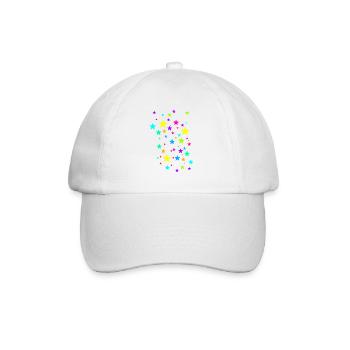 Bunte Sterne, Sterne,Stern, blau, gelb,pink, grün - Baseballkappe - Weiß/Weiß - Vorne