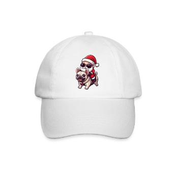 Französische Buldogge Hund Weihnachtsmann Cartoon - Baseballkappe - Weiß/Weiß - Vorne