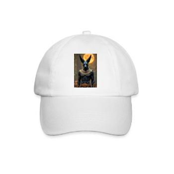 Anubis, schakalköpfiger Gott, steht in einem schwach beleuchteten - Baseballkappe - Weiß/Weiß - Vorne