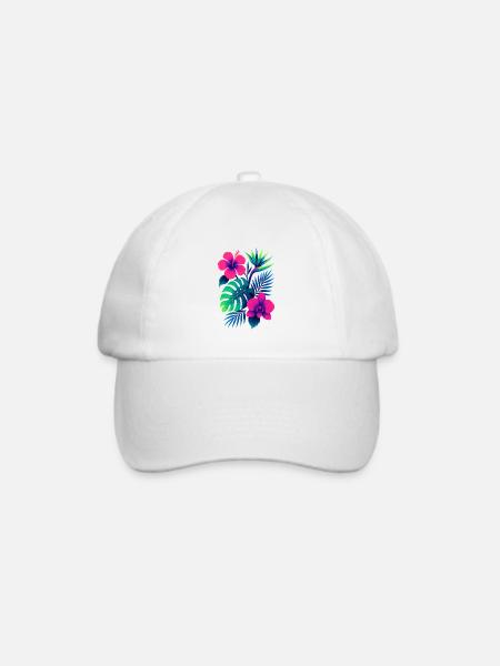Tropische Blumenpracht – Exotische Hibiskus & Mons - Baseballkappe - Weiß/Weiß