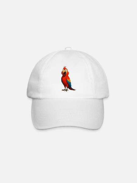 Lustiger Ara Papagei – Bunter Cartoon Vogel - Baseballkappe - Weiß/Weiß