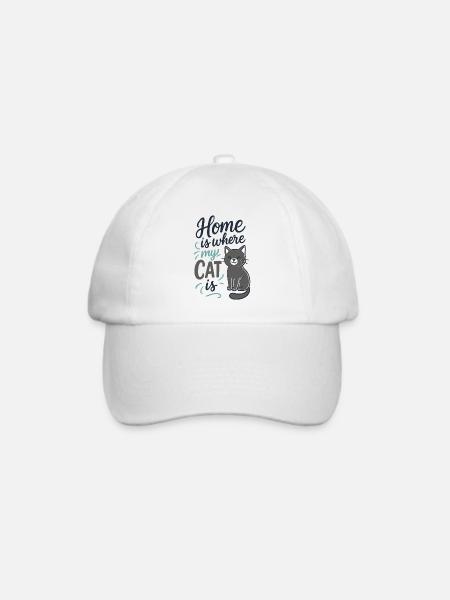 Home is where my cat is – Katzen Spruchmotiv - Baseballkappe - Weiß/Weiß