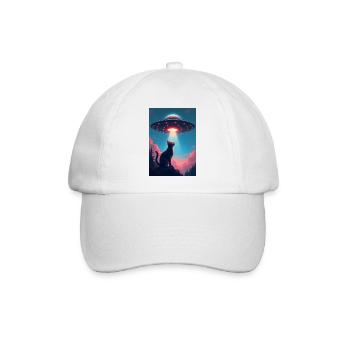 Weltraumkatze mit UFO-Lichtstrahl - Baseballkappe - Weiß/Weiß - Vorne