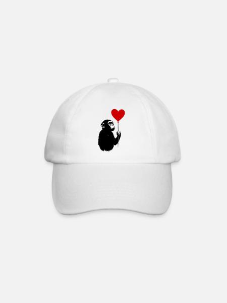Liebesaffe mit Herzballon - Baseballkappe - Weiß/Weiß