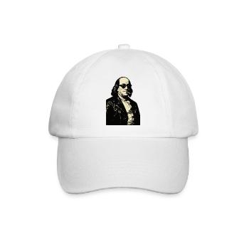 Benjamin Franklin mit Zigarettenrebellen-Porträt - Baseballkappe - Weiß/Weiß - Vorne