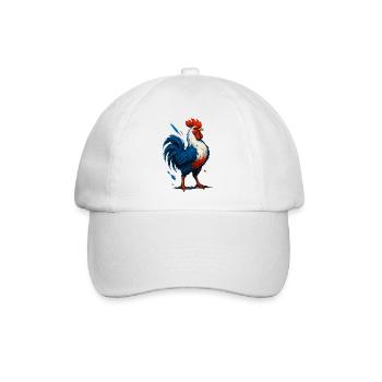 Flammender Hahn Blau Weiß Rot - France Patriote - Baseballkappe - Weiß/Weiß - Vorne