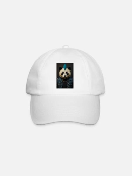 Panda Punk mit Blauem Irokesen - Baseballkappe - Weiß/Weiß