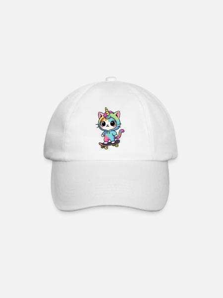Regenbogen Einhorn Katze Schlittschuh - Baseballkappe - Weiß/Weiß