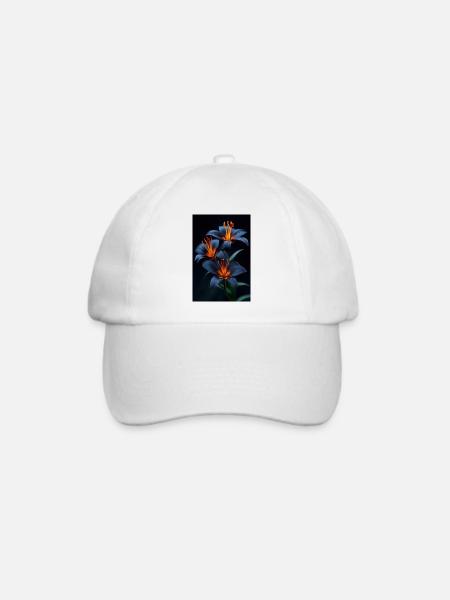 Blaue Lilien mit orangefarbener Mitte Night Bloom - Baseballkappe - Weiß/Weiß