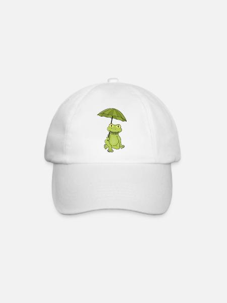 Grüner Frosch unter Regenschirm - Baseballkappe - Weiß/Weiß